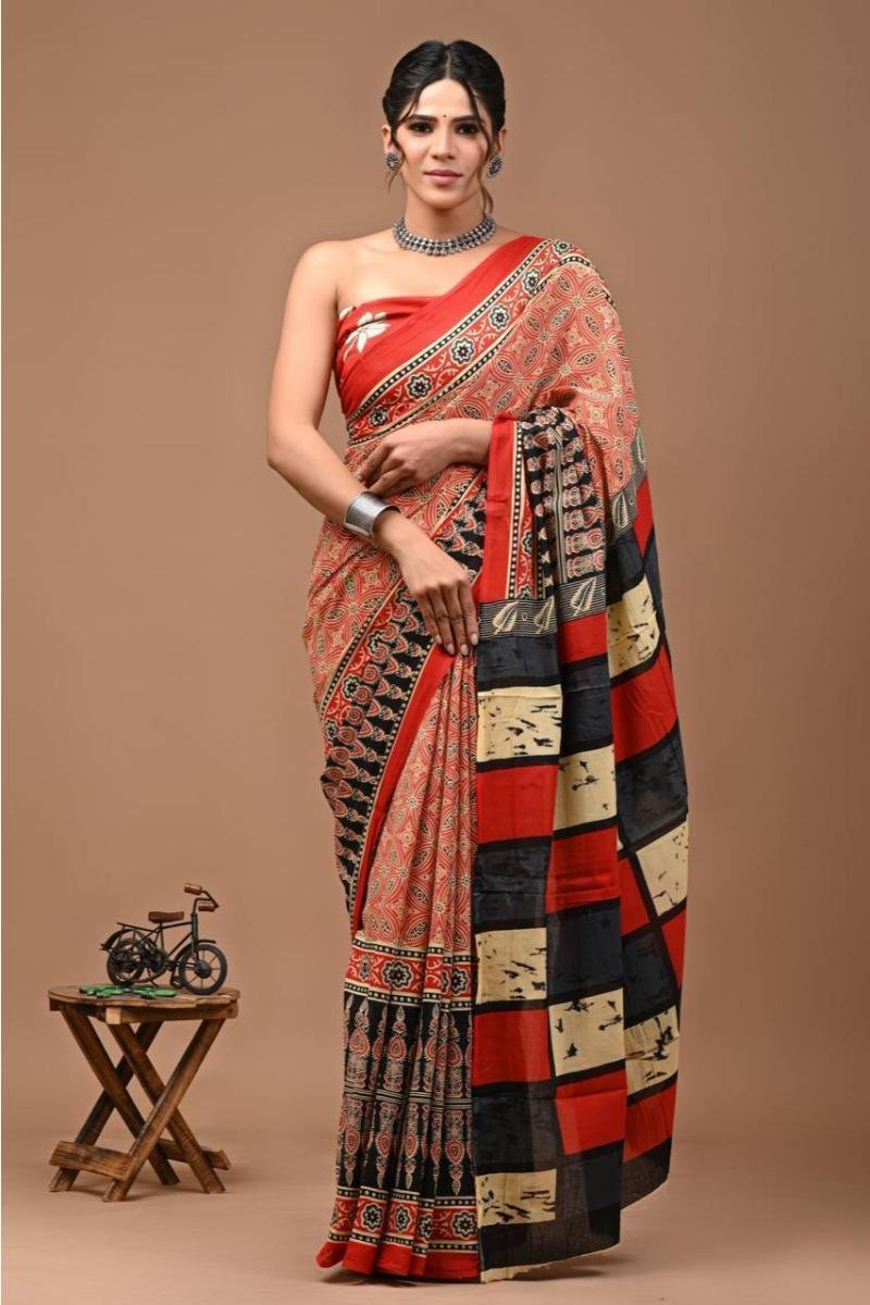 Ajrakh Mulmul sarees by mul cotton studio (Adinath Sales Corporation)