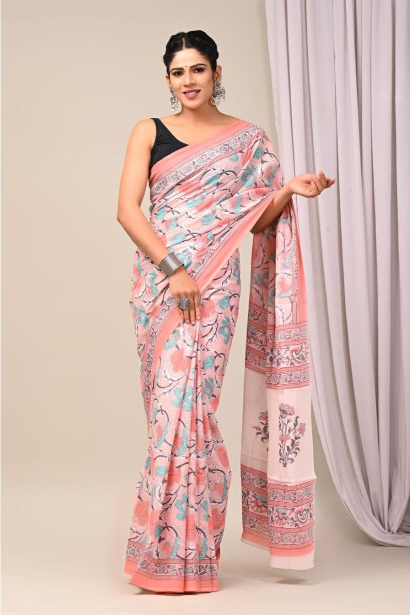 Multicolor Floral Mul Cotton Saree with Motif Floral Print