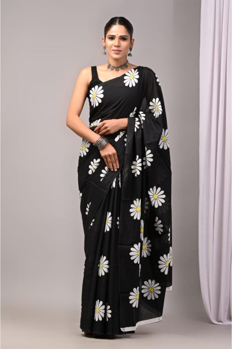 Multicolor Floral Mul Cotton Saree with Motif Floral Print