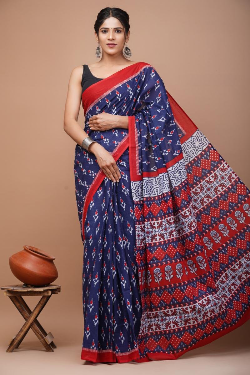 Ikkat Print mulmul sarees