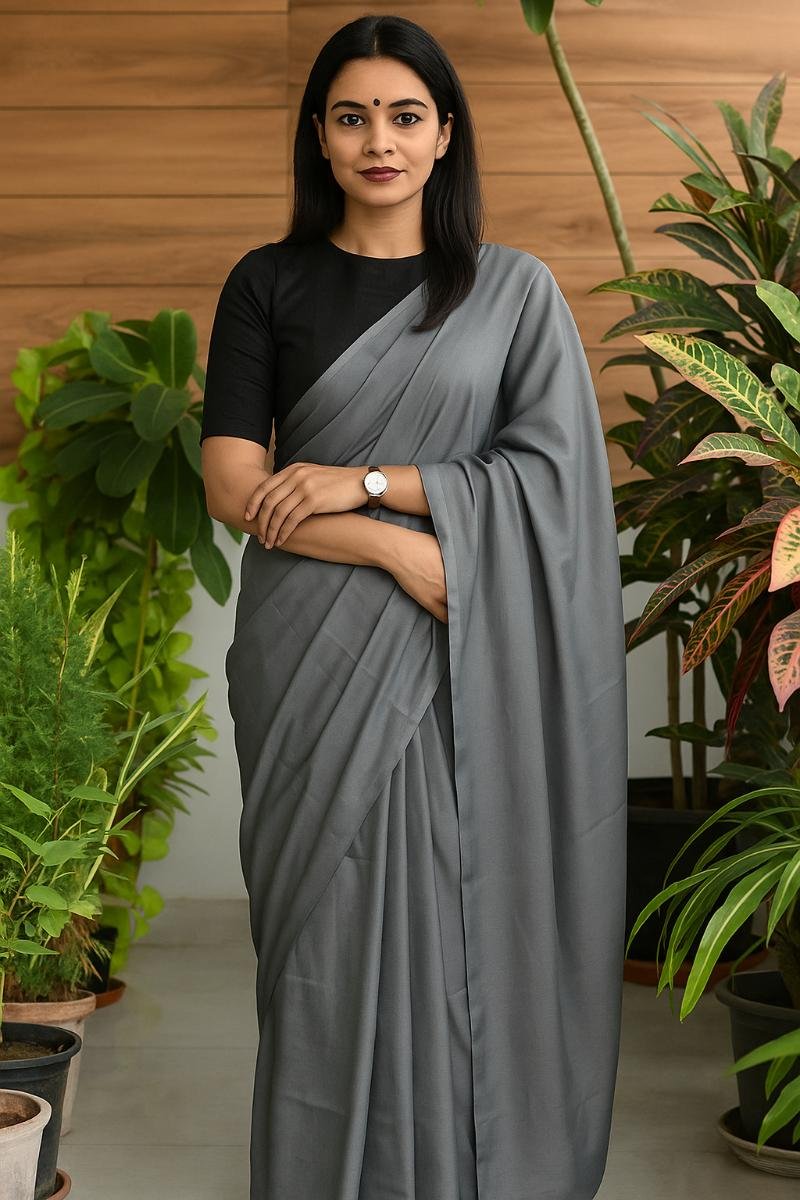 Grey, Dyed, Everyday Wear,Plain Mul Cotton Sarees