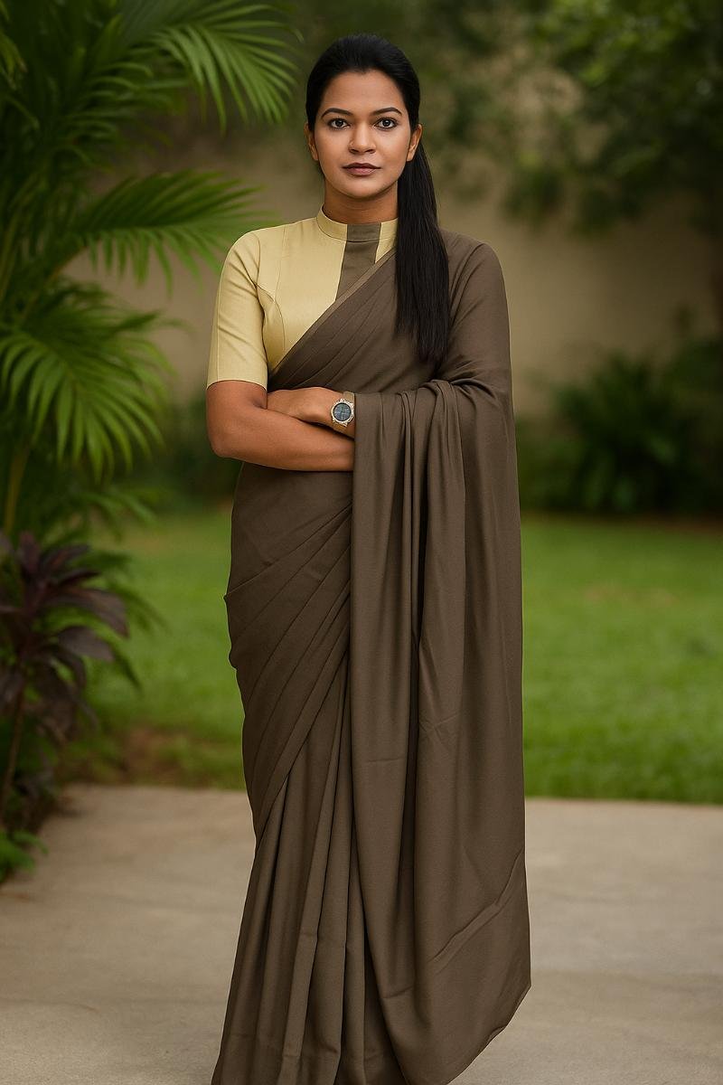 Taupe Solid Colour Cotton Saree with Plain Dyed