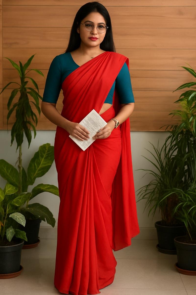 Red, Plain Dye, Casual Wear,Plain Mul Cotton Sarees