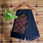 Balack Mul cotton sarees with With Ajrakh Blouse Plain Dyed