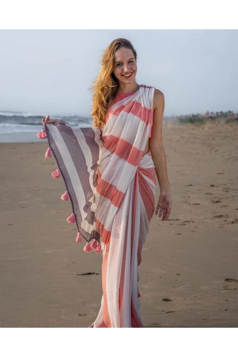 Multi Color Khadi Handloom Sarees with Striped Woven design