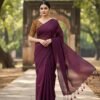 Purple Soft Khadi Sarees with Solid Plain Dyed