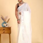White White Linen Sarees with Solid Plain Dyed
