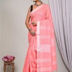 Pink Soft Linen Cotton Sarees with Solid Plain Dyed