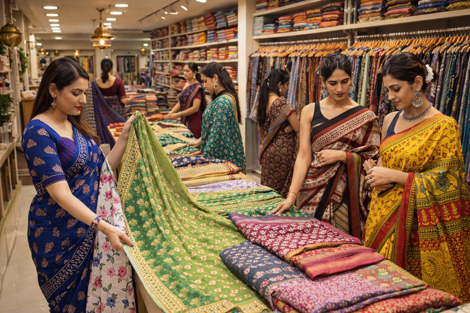 Mul mul cotton sarees online shop store interior